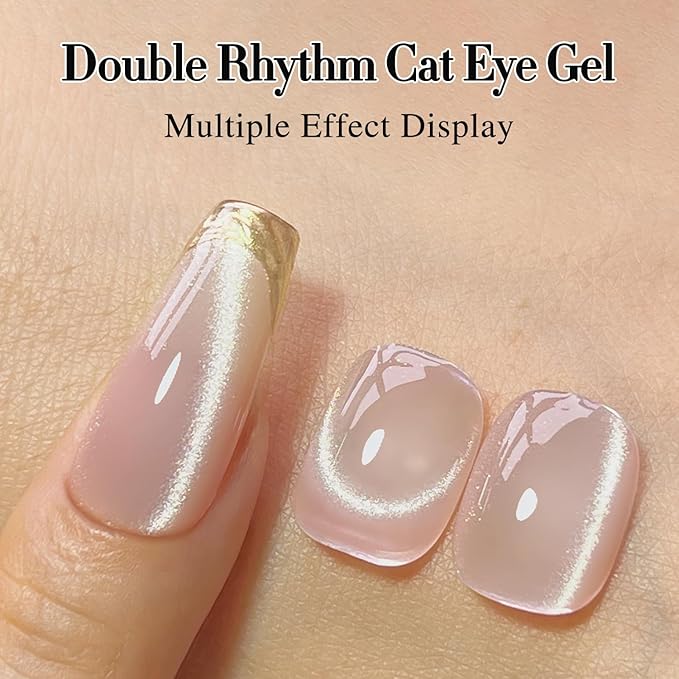 Double Rhythm Cat Eye Gel Polish with Magnet 15ML Holographic Glitter Shimmer Color 0.5 OZ Magnetic Gel Polish Salon DIY at Home (Nude-MC1057)