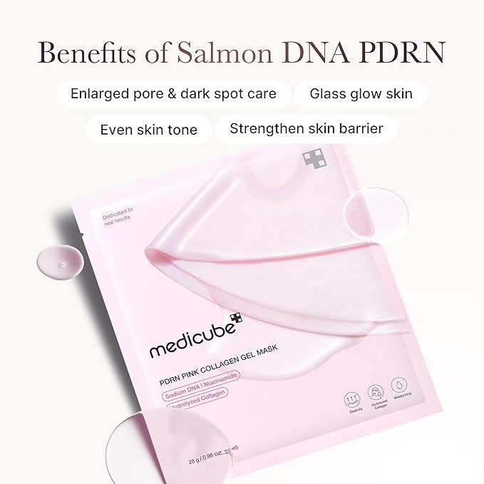 medicube Color-Changing Jelly Mask Set For Uneven Skin Tone & Radiant Glow: Salmon DNA PDRN pink collagen jelly gel mask (4ea) and Kojic Acid Turmeric Brightening Gold Jelly Gel Mask (4ea)
