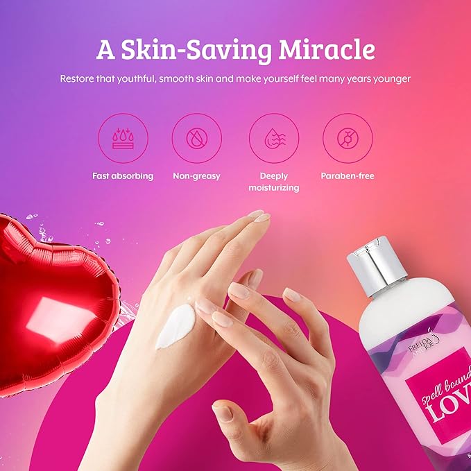 Home Spa Gift 10oz Deep Moisturizing Fragrance Body Lotion & 8 oz. Fine Fragrance Body Mist Set Luxury Self-Care Combo for Women and Girls (Spell Bound Love) – Mother's Day Gift for Mom