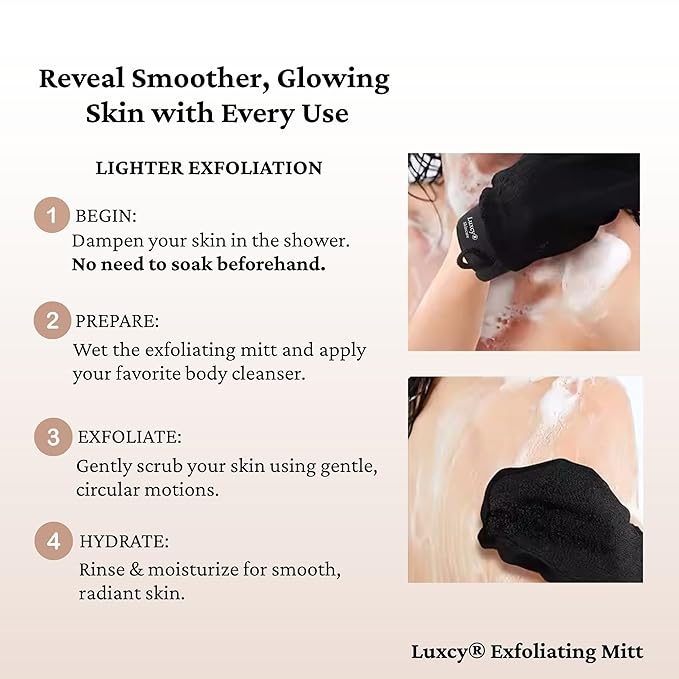 Premium Korean Exfoliating Mitt & Body Scrubber Glove, Viscose Fiber Dead Skin Remover for Smooth, Radiant Skin, Shower Skincare, Keratosis Pilaris Treatment & Self-Tan Prep (2 Pack)