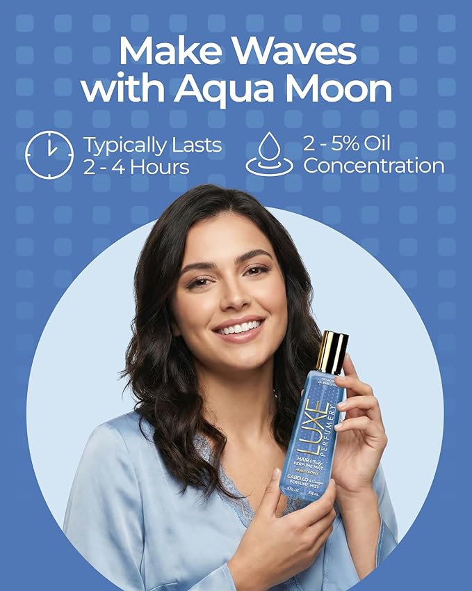Luxe Perfumery Aqua Moon Hair & Body Perfume Mist – Fruity Floral Musk with Green Apple, Jasmine & Freesia – Hydrating Coconut Oil & Glycerin, Lightweight Daily Mist for Women, 8 Fl Oz
