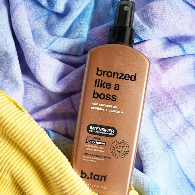 b.tan Sun Tanning Lotion Spray | Bronzed Like a Boss - Brown Outdoor Bronzing Accelerator, Best Tan Intensifier, No SPF, Packed with Coconut Oil, Peptides, & Vitamin E, Australian Brand, 8.45 Fl Oz