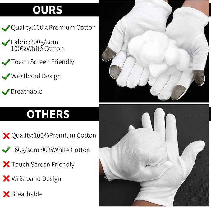 Sibba 3 Pairs Touch Screen Moisturizing Gloves White Cotton Moisturizing Gloves Overnight Bedtime Heal Eczema Sleeping Lotion Hand Spa Treatment Gloves Repair Rough Cracked Dry Chapped Hands Skin