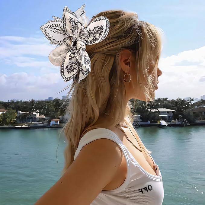 Bow Claw Hair Clips 2PCS Paisley Big Hair Bows for Women Butterfly Styling Large Hair Clips for Thick Hair for Girls Hair Accessories for Teens Gifts for Ladies