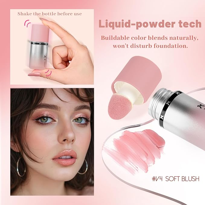 Blush Liquid Makeup Cream Stick, Blendable Cheek Weightless Watercolor Sheer Finish, Soft Peach Face Tint for Mature Skin, Easy Application Beauty Essential (V4 Soft Blush)