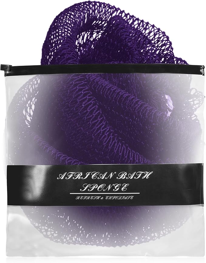 African Net Sponge Authentic for Exfoliating - Extra Knots for Deep Cleansing & Back Scrubbing - Body Scrubber Washcloth for Women & Men - Daily Shower Exfoliator for Smooth, Glowing Skin(Purple)