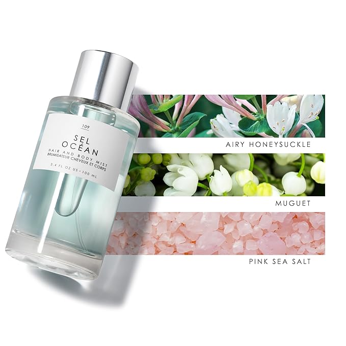 Le Monde Gourmand Sel Océan Hair & Body Mist for Women, Hair Perfume & Body Spray, Honeysuckle Muguet Pink Sea Salt Scent, Vegan & Cruelty Free, 3.4 fl oz (100 ml)