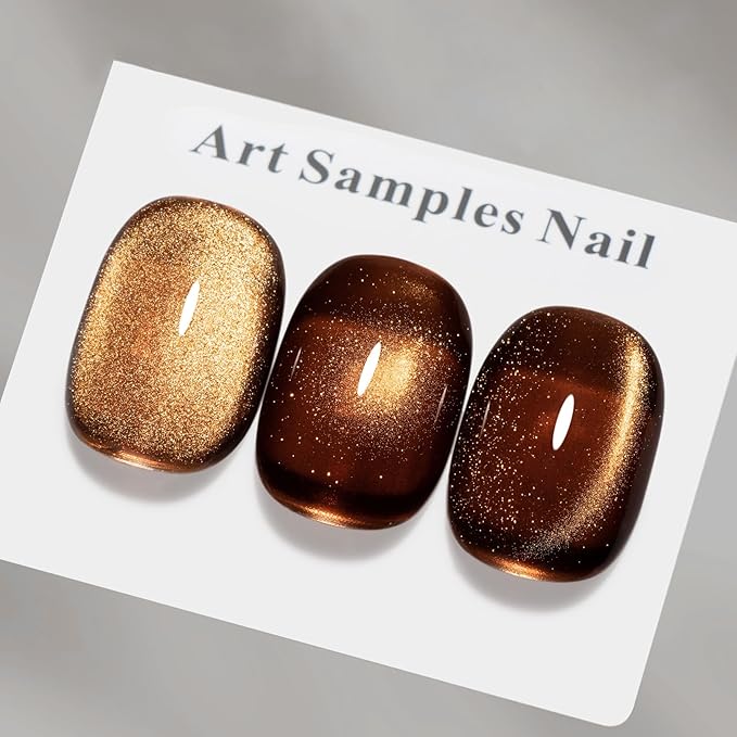MAYCHAO 15ML Fall Brown Cat Eye Gel Nail Polish 1Pc Gilded Cocoa Cat Eye Gel Polish Soak off Holographic Magnetic Nail Polish for Nail Art Manicure Salon DIY at Home, 0.5 OZ