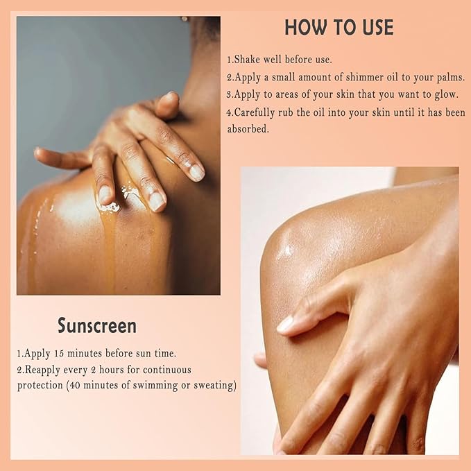 Body Glow Oil,Broad Spectrum SPF 45,Glitter Shimmer Mineral Sunscreen Body Oil with Sequin Mica,Moisturizing Coconut Oils,Waterproof Non Sticky Sun-kissed Skin Illuminator Travel Essentials (#02 Rose)