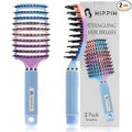 Boar Bristle Hair Brush Set of 2, HIPPIH Wet & Dry Hair Brushes Made by Fine Natural Boar Hair Can Adds Shine and Smoothing, Detangling Hairbrush for Women, Men & Kids' Long Curly Thick Hair