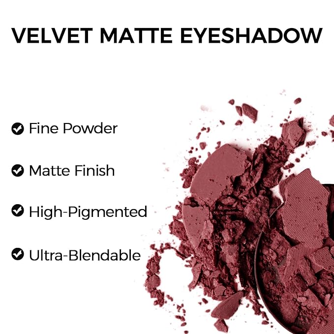 Erinde Single Dark Purple Red Matte Eyeshadow Palette, High Pigment, Long Lasting, Intense Color, Neutral Nudes Naked Matte Pressed Powder Eye Shadow Palette