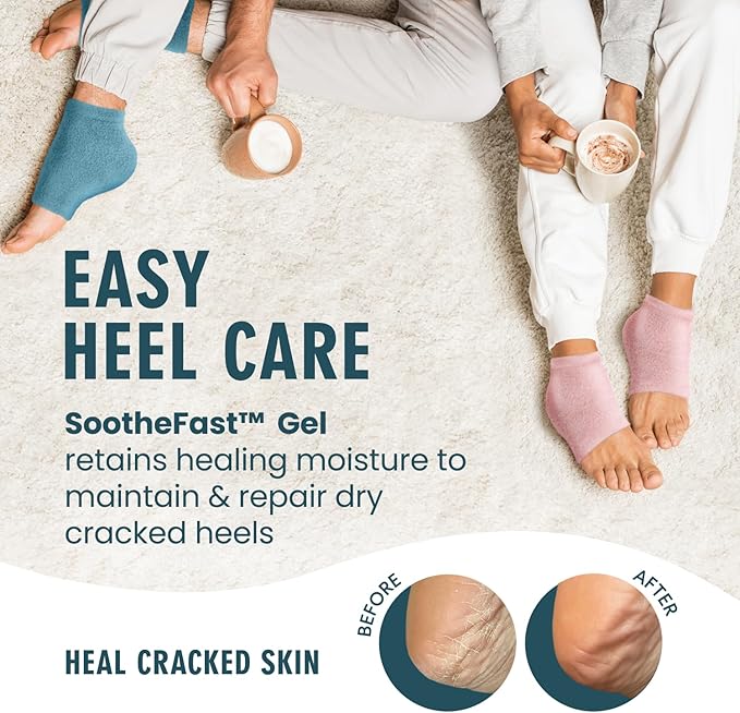 Dr. Frederick’s Original Moisturizing Fuzzy Heel Socks - Cozy Gel-Lined Socks for Dry Cracked Heels - 2 Pairs - Overnight Foot Care with Olive Oil, Vitamin E - Gifts for Women & Men - Teal Tranquility