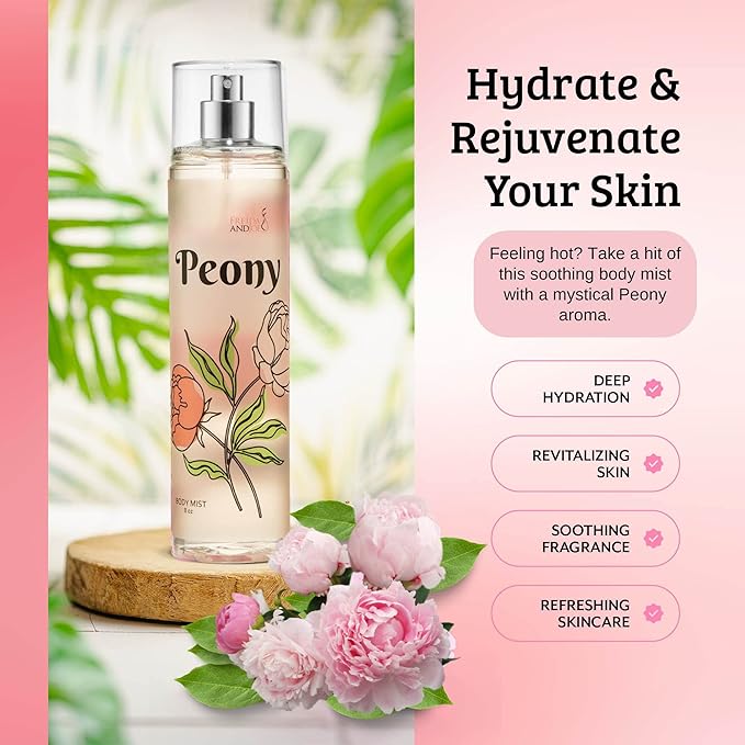 Freida and Joe Peony Elegance Fine Fragrance Body Mist Spray: A Scented Peony Floral Sophistication, 8 oz Spray Bottle, Ideal for Gifting Stocking Stuffer – Mother's Day