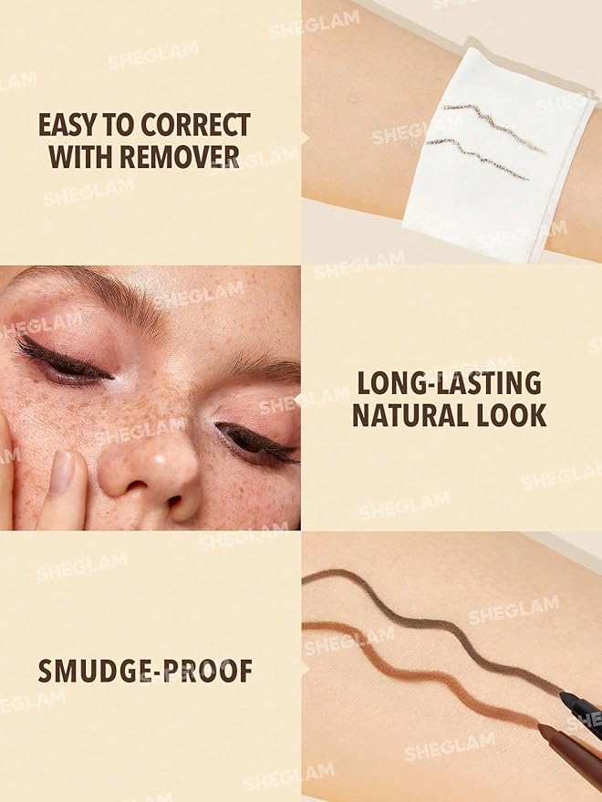 SHEGLAM On-Line Creamy Eyeliner Waterproof Matte Gel Eyeliner Pencil Smudge-Proof Long Lasting Nourishing Eyeliner With Botanicals Sodium Hyaluronate-Brown
