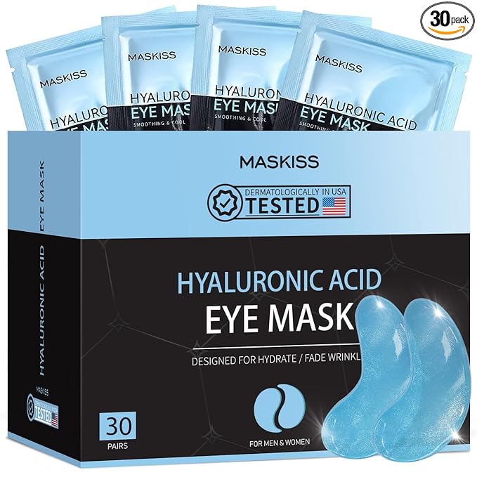 Maskiss Under Eye Patches (30 Pairs), Hyaluronic Acid Eye Masks for Dark Circles Puffy Eyes Undereye Bags, Collagen Eye Patches for Wrinkles and Hydrate, Skin Care Gift for Her