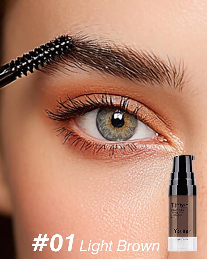 3D Tinted Eyebrow Gel Kit With Brow Stamp Stencil，Long Lasting 24 Hours Waterproof Smudge-proof Brow Cream Makeup Kit-Brown（Light BROWN)