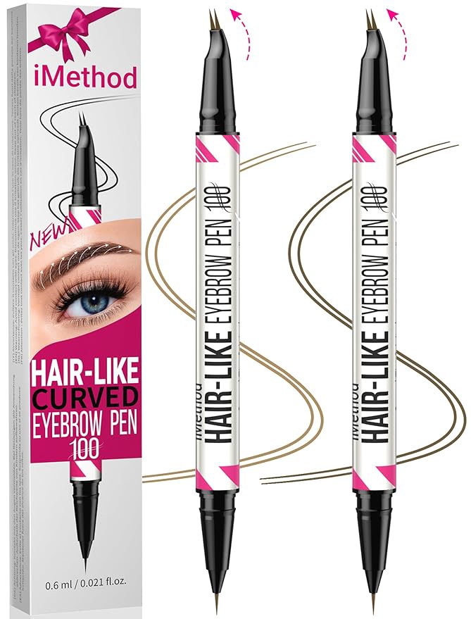 iMethod Curved Eyebrow Pen - Eyebrow Pencil, 2 Count Brow Pencil Dual-Ended with Curved Tip and Precise Brush-Tip for Natural Hair-Like Brows, Last All-Day, Brown and Blonde Each