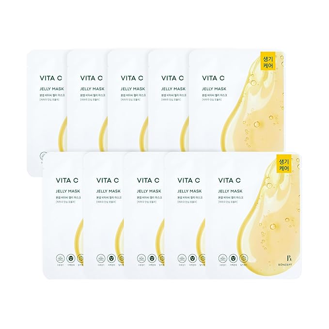Vita C Jelly Mask - Korean Skin Care for Dark Spots, Brightening, Wrinkles, Elasticity, Hydrating with Vitamin C & Retinol, Biodegradable sheet, 10 ea