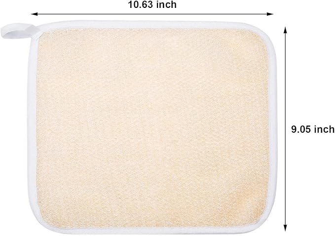 Tatuo 5 Pcs Exfoliating Face and Body Wash Cloths Towel Weave Bath Exfoliating Scrub Massage Bath Cloth for Women and Men, 10.23 x 8.66 Inch(Beige Edge)