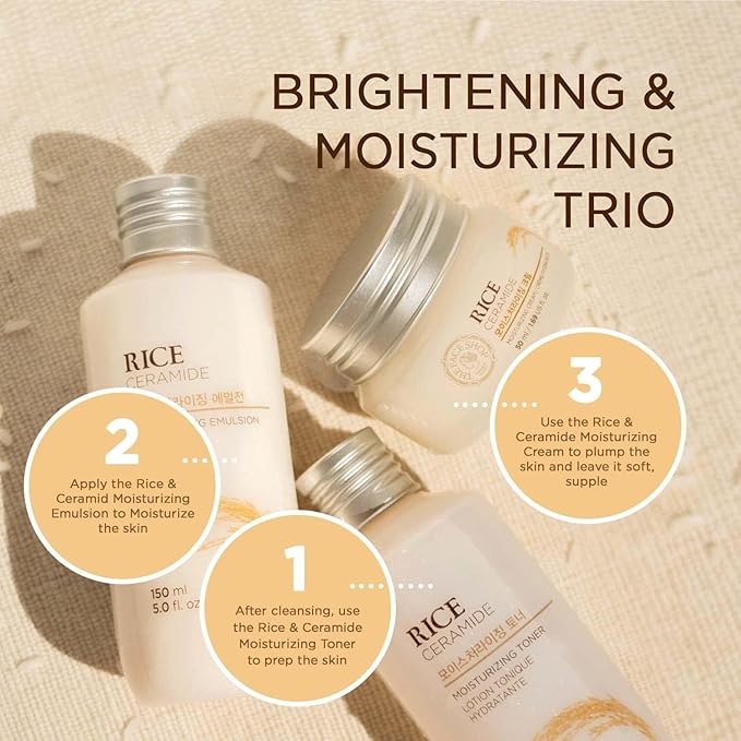 The Face Shop Rice Ceramide Cream, Hydrating Face Moisturizer, for Dry & Combination Skin, Lightweight, Fast-absorbing, 1.69 fl. oz. (Pack of 2)