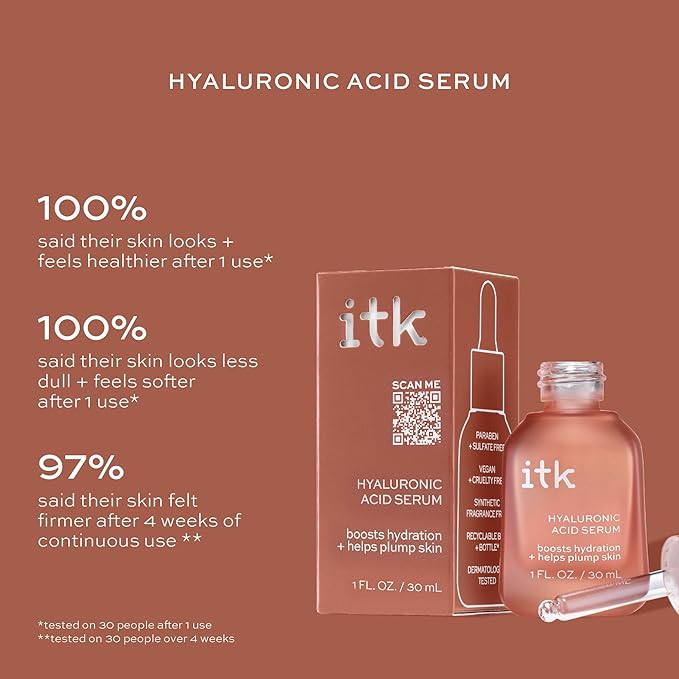 ITK Skincare Glowy Skin 3-Step Routine - Hyaluronic Acid + Niacinamide Serum, Squalane Milky Toner, Deep Moisture Ceramide Face Cream Moisturizer - Makeup Prep Skincare for Glowing Hydrated Skin