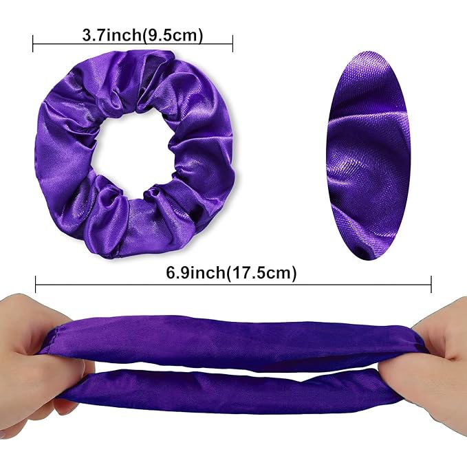 Silk Satin Scrunchies for Women Girls 12 PCS Hot Purple Hair Scrunchies Silk Satin Hair Ties for Thick Hair Bulk Hair Ties Hair Accessories