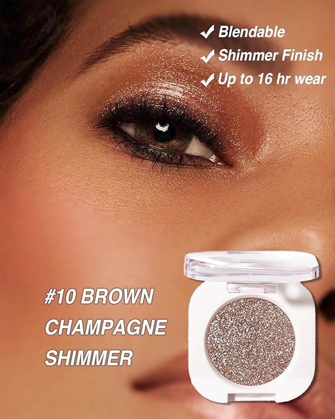 Glitter Eyeshadow Single, Ultra-Fine Sparkling Diamond Shimmer, Luminous Wet Look Effect, Long-Lasting Crease-Proof & Buildable Eye Shadow Topper, Brown Champagne