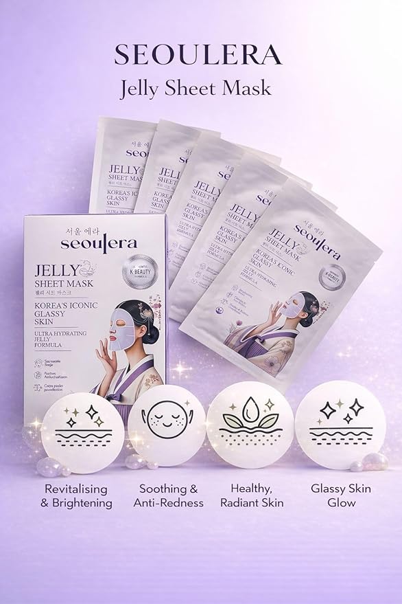 Hydrating Jelly Sheet Mask, Korean Face Mask, Deep Moisture & Glass Skin Glow, Brightening & Soothing for Dry and Dull Skin
