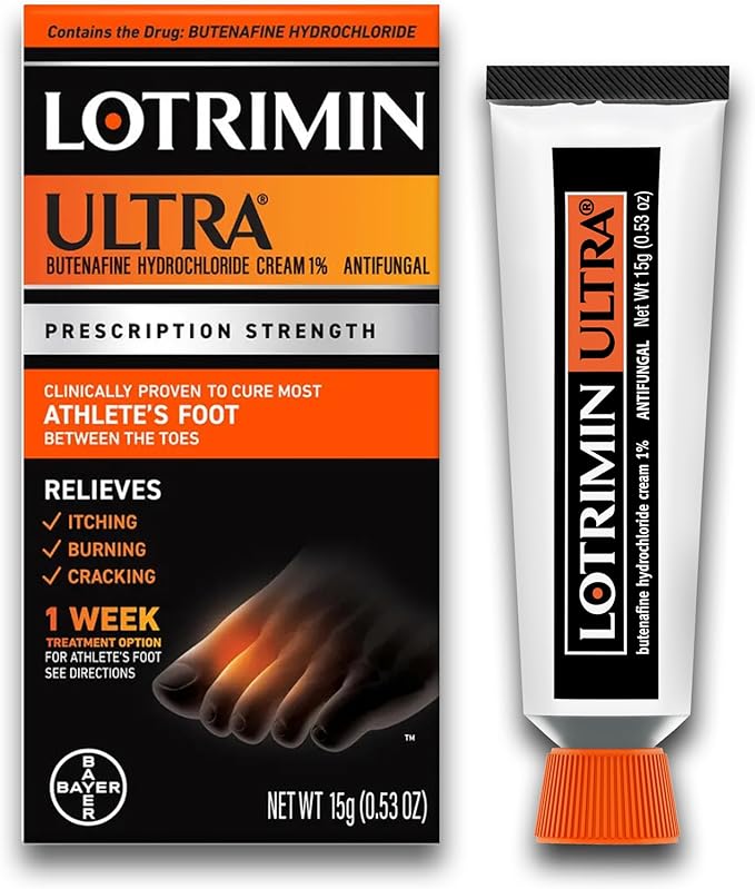 Lotrimin Ultra 1 Week Athlete's Foot Treatment, Prescription Strength Butenafine Hydrochloride 1%, Cures Most Athlete’s Foot Between Toes, Cream, 0.53 Ounce (15 Grams) (Packaging May Vary)