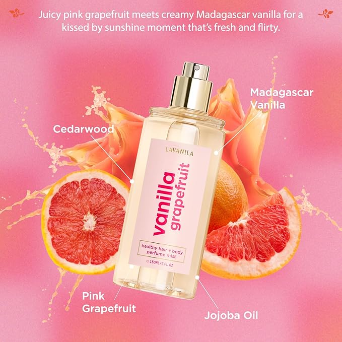 Lavanila Vanilla Grapefruit Hair & Body Mist for Women, 5 Oz – Bright & Citrusy Vanilla Body Spray, Hair Perfume & Fragrance with Madagascar Vanilla – Lightweight Women’s Fragrance for Hair & Skin