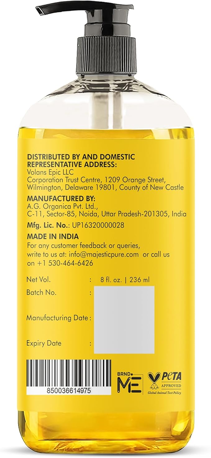Majestic Pure Vitamin E Oil 8 Fl Oz - 100% Pure and Natural- Cold Pressed & Hexane Free Natural Hair Growth Oil for Eyelashes, Eyebrows, Skin, Body, Face, Nails & Scalp (Pack of 2)