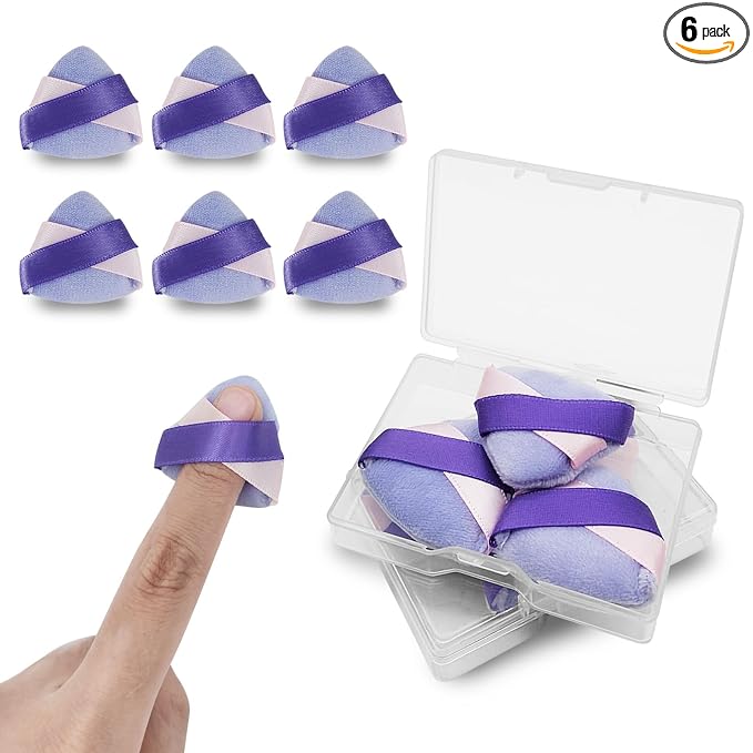 Mini Loose Powder Puff, 6pcs Velvet Finger Powder Puffs with Travel Cases for Blush/Shadow/Highlight/Eye Makeup Setting, Reusable Mini Powder Puffs to Create Natural & Delicate Look (Purple)