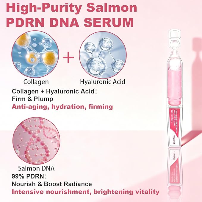 Mtmult Salmon DNA PDRN Serum - PDRN Salmon DNA Anti-Aging Ampoule with 99% Salmon DNA PDRN, Collagen & Hyaluronic Acid, 0.05 fl.oz x 30e, Firming & Moisturizing - Fuses Salmon DNA Power