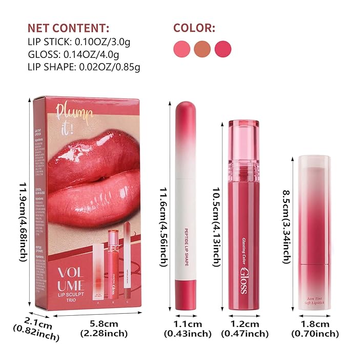 Erinde 3PCS Lip Combo Set, Nude Lip Kits with Lip Liner, Hydrating Balm Lipstick & Plumping Glossy Gloss, Long-Lasting, Lightweight, Non-Sticky, Juicy Lip Contour Trio Set for Women, 02 Caramel Brown