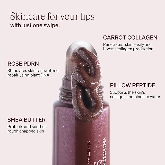 KNEMO LipLock Jelly Serum for Dry Lips, Long-Lasting Hydration & Plumping Gloss with Rose PDRN, Carrot Collagen, Pillow Peptide, Moisturizing Tinted Lip Balm (Red Bean)
