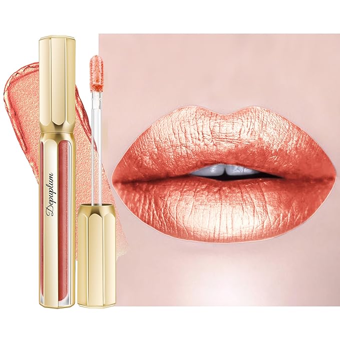 Depuplum Peach Red Lipsticks for Women Metallic Lipstick Long Lasting Shimmer Lip Gloss Metal Shine Glitter Waterproof Lipsticks Full Coverage Lip Color for Mother's Day,DP115 Juice Box
