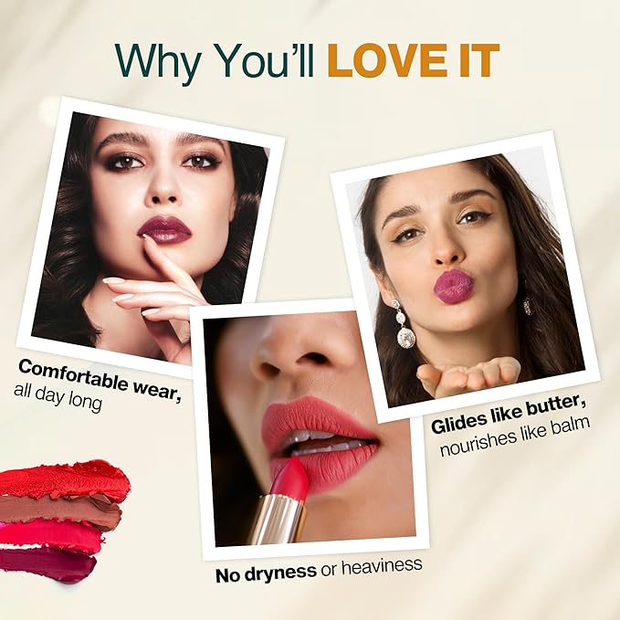 NOURISH MANTRA Creamy Matte Lipstick - Jaipur Dawn | Non-drying, Highly Pigmented | Matte Finish | Enriched with Castor Oil & Vitamin E | Lipstick for Women | 4 g
