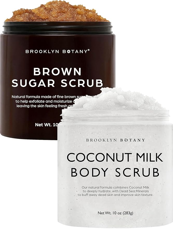 Brooklyn Botany Brown Sugar & Coconut Milk Body Scrub Set – Exfoliating and Moisturizing Face, Body, Hand & Foot Scrubs – 2 x 10 oz