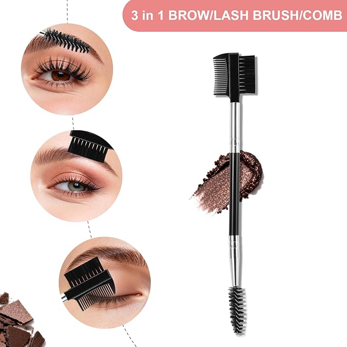 Eyelash Separator & Eyebrow Brush Set, Professional Eyelash Applicator Brush Angled Eyebrow Comb & Spoolie Brushes Dual-ended 3 Head Eye Makeup Tools for Removes Clump Mascara,Eye Brow (3PCS)
