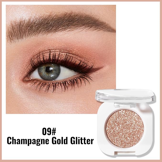 Erinde Champagne Gold Shimmer Single Eyeshadow, Metallic Glow Glitter Cream Eye Shadow, Monochrome Eyeshadow Palette Makeup, Waterproof Sombras para Ojos, Vegan & Cruelty-Free, 09