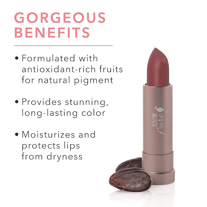 100% PURE Cocoa Butter Matte Lipstick Full Stay All Day Coverage, Lasting Moisturizing & Softening Natural Lip Color for All Skin Tones, Vegan Fruit Pigmented Savanna (Pink Mauve Cocoa) - 0.15 oz