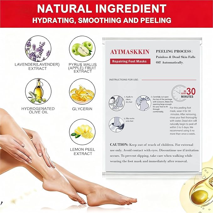 Peeling Foot Mask 5 Pack | Lavender Extract Foot Peel for Dead Skin Removal & Heel Repair | Dermatologically Tested