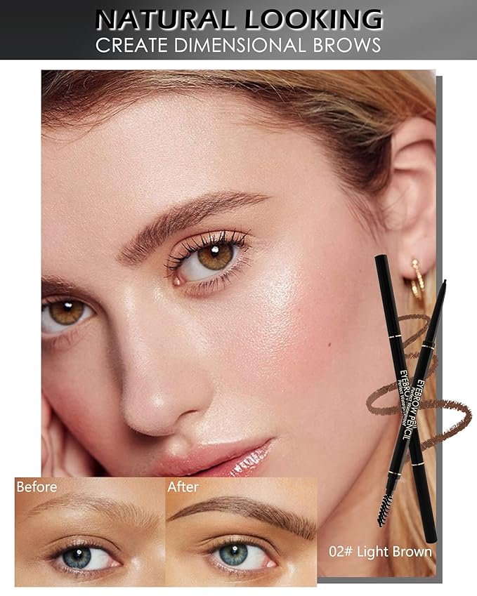 Light Brown Eye Brow Pencils for Women, 6Pcs Waterproof Eyebrow Pencil Set, Ultra Fine Tip for Eye Liner Brows, Long Lasting Makeup Professional Shaping & Filling Brow Gel Pen with Eyebrow Razor-02