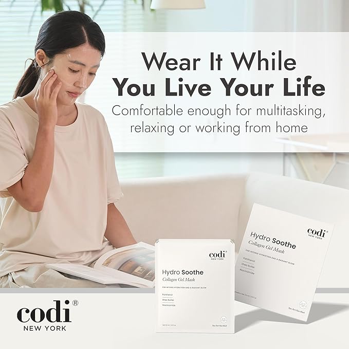 Collagen Gel Mask, Hydrogel for Reducing Redness, Sunburn & After Sun Care, Hydration, Soothing, Moisturizing, Made in Korea, 4 Sheets (Hydro Soothe)