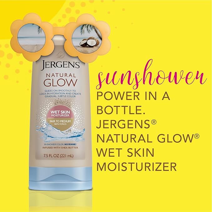Jergens Natural Glow In Shower Lotion, Self Tanner for Medium to Deep Skin Tone, Sunless Tanning Wet Skin Lotion for Gradual, Flawless Color, 7.5 Ounce (Packaging May Vary) (Pack of 5)