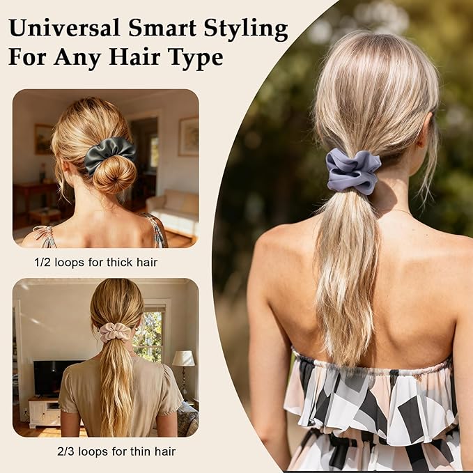 Satin Scrunchies for Women – 8PCS Morandi Neutral Silk Hair Ties – No Crease, Frizz-Free, Elegant & Minimalist Hair Bands for Thick & Thin Hair, Sophisticated Hair Accessories Gifts