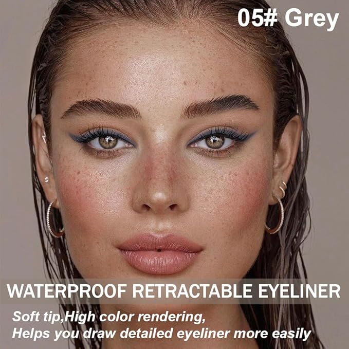 Retractable Creamy Eyeliner Eyeshadow Sticks for Eye Makeup, Ultra Pigmented Mechanical Eye Pencils, Smudge Proof Matte Satin Finish Formula, Longlasting, Vegan & Cruelty-Free (6 Pcs-Silver Gray-05)