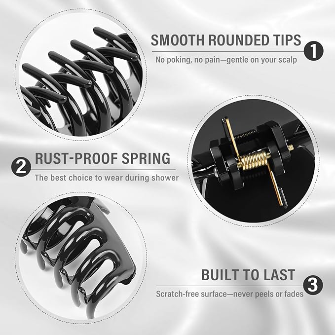 TOCESS Nylon Hair Claw Clips: Flexible & Unbreakable Safe Black Large Hair Claws for Thick/Thin Hair Women - Strong Hold Non-slip 4 Pack 4.3 Inch Big Jaw Clips