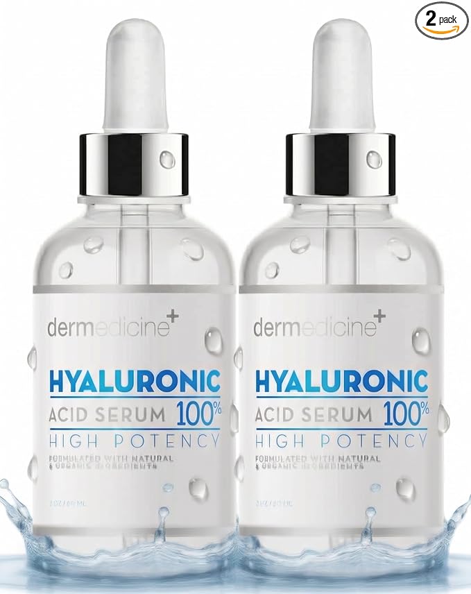 Hyaluronic Acid Serum for Face 2 Pack, Pure 1% HA Anti Aging Serum 2 oz Each, Hydrating, Helps Reduce Appearance of Fine Lines, Made in USA, Dermedicine