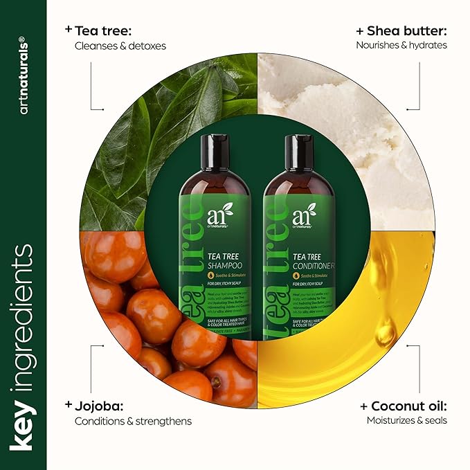 artnaturals Tea Tree Shampoo and Conditioner Set - (2 x 16 Fl Oz / 473ml) – Sulfate Free – Therapeutic Grade Tea Tree Essential Oil - Deep Cleansing for Dandruff, Lice, Dry Scalp and Itchy Hair